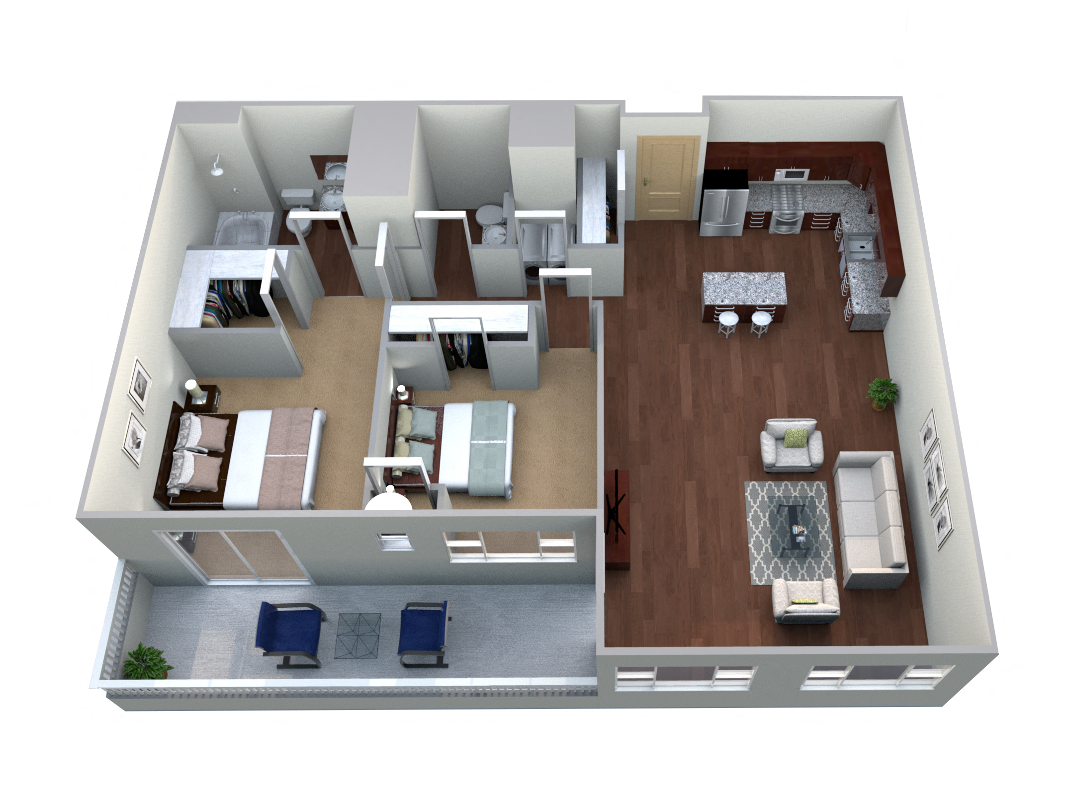 Floor plan for 2 beds, 2 baths, 1204 sqft